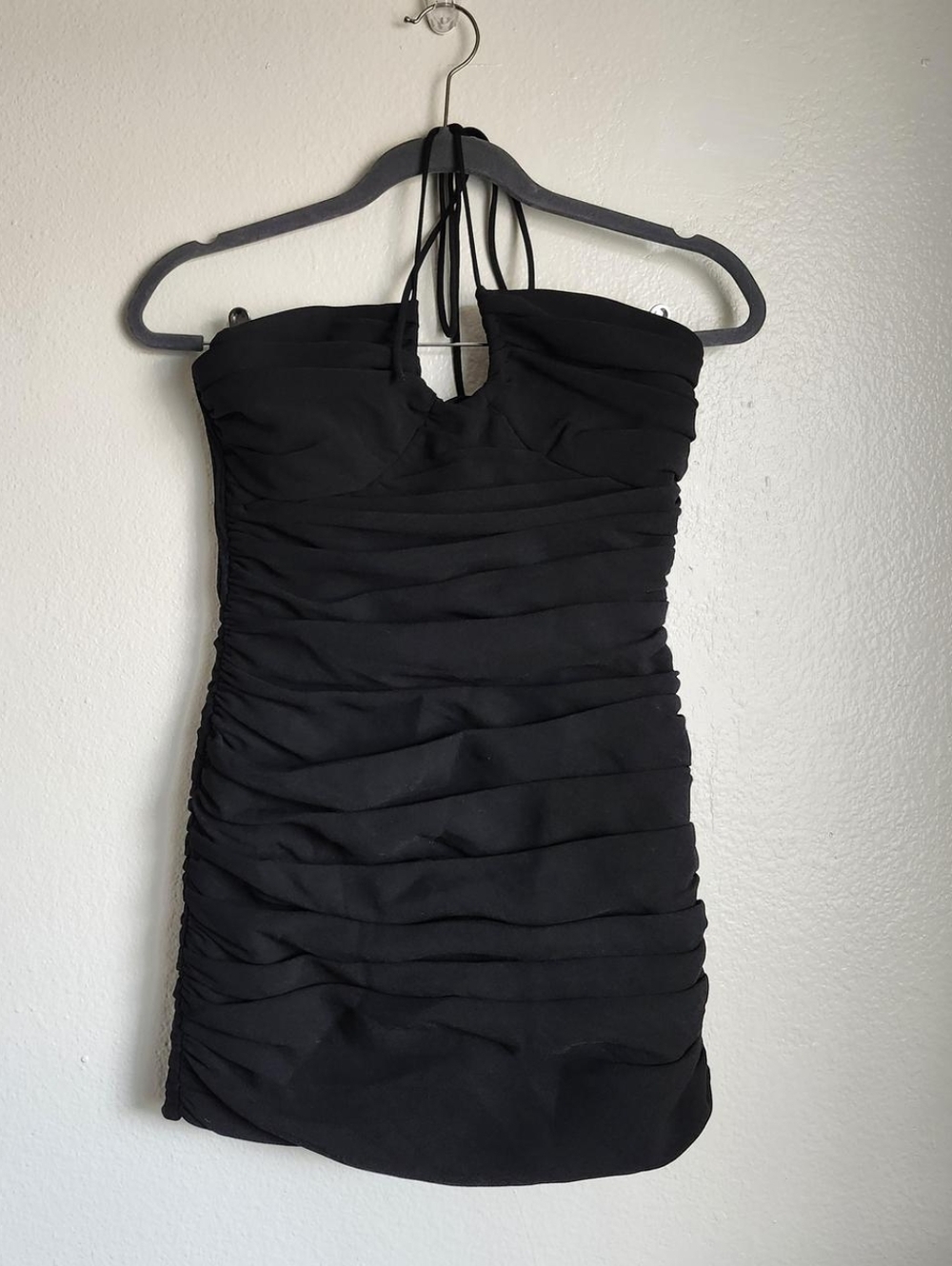 Zara Black Ruched Halter Mini Dress – Bodycon Night Out Club Date Dress Small - Picture 2 of 9